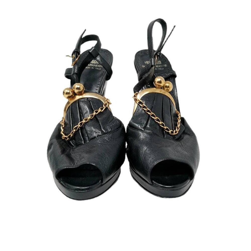 Rare Vintage Black Leather Moschino Cheap and Chic Coin Pouch Shoes | 1980s | Si - Picture 3 of 7